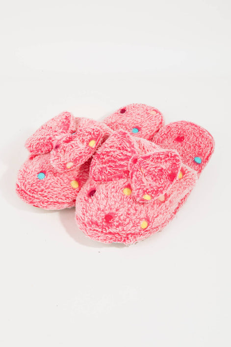 Polka Dot Bowtie Fuzzy Slippers