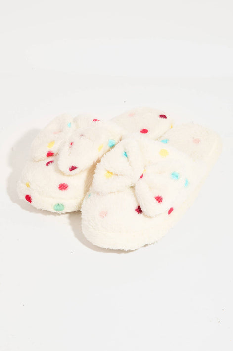 Polka Dot Bowtie Fuzzy Slippers