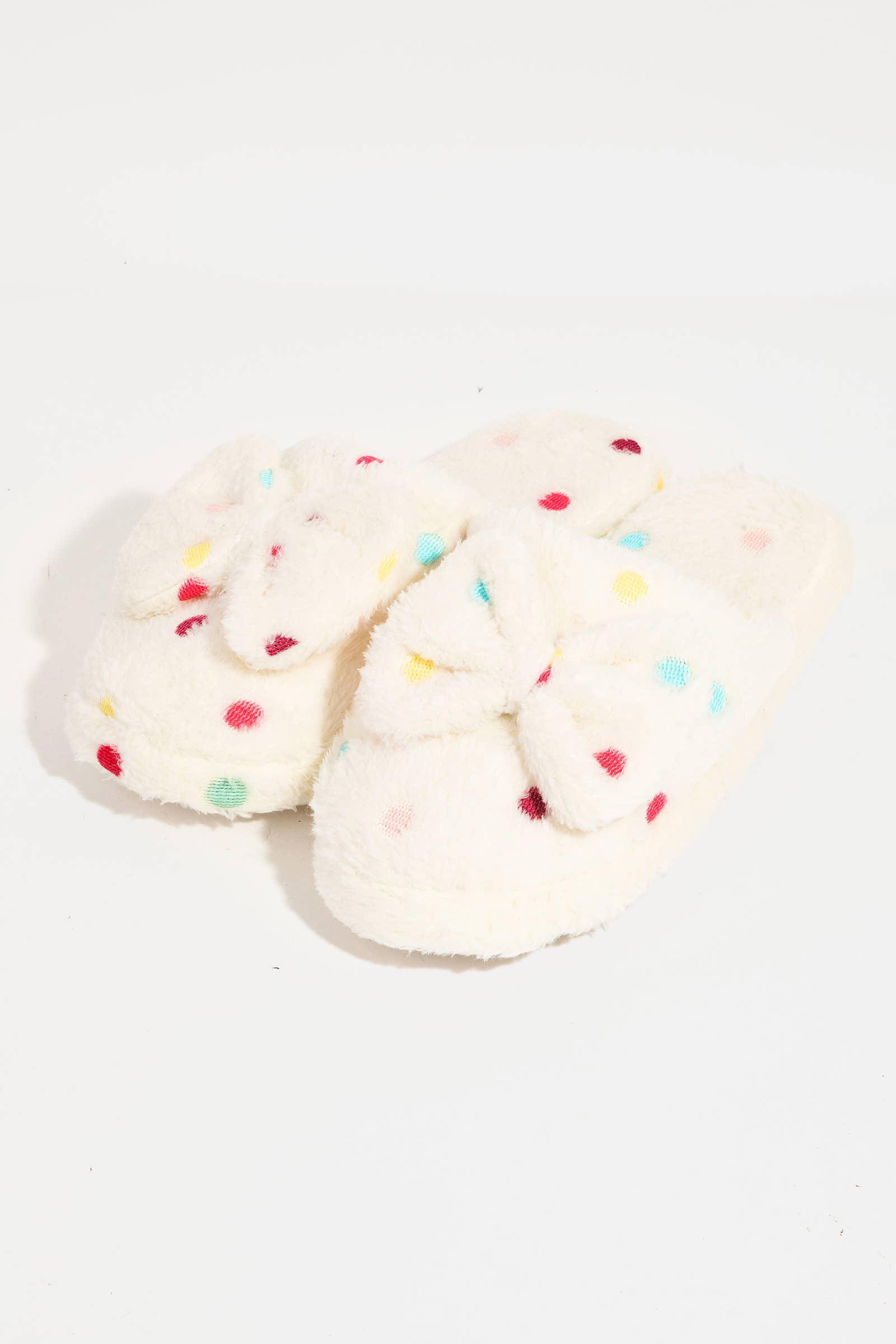 Polka Dot Bowtie Fuzzy Slippers