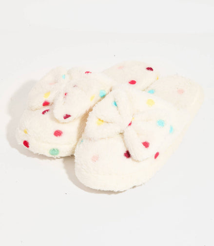 Polka Dot Bowtie Fuzzy Slippers