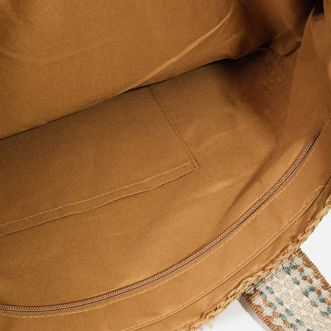 Embroidered Strap Straw Knit Tote Bag: