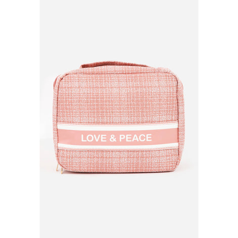 Love And Peace Striped Cosmetic Bag: PINK