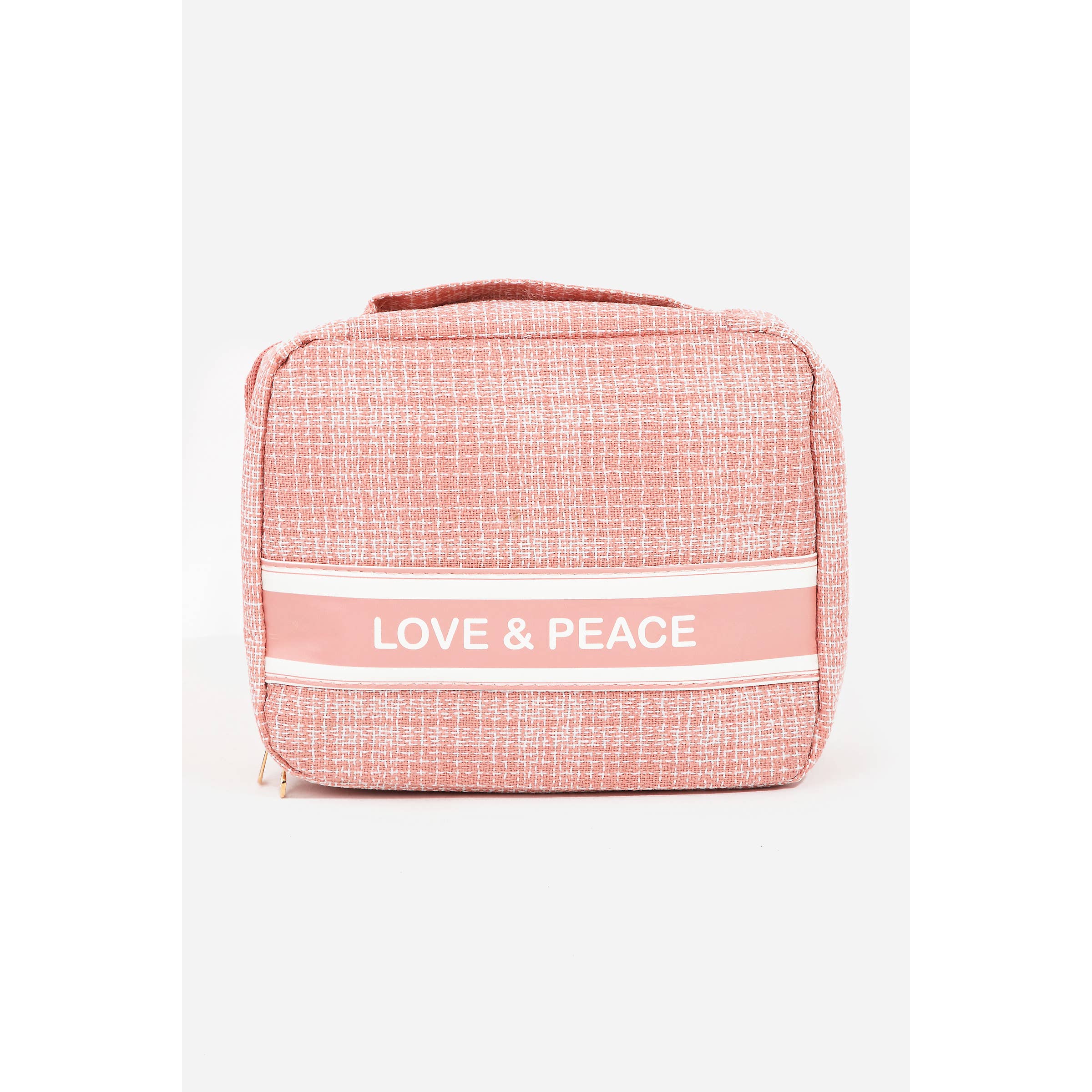 Love And Peace Striped Cosmetic Bag: PINK