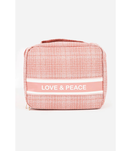Love And Peace Striped Cosmetic Bag: PINK