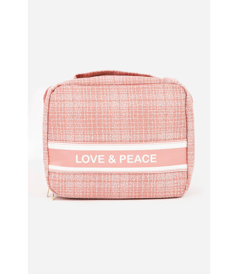 Love And Peace Striped Cosmetic Bag: PINK