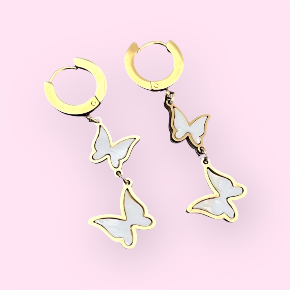 Golden hoop clasps with 2 Butterflies Earrings