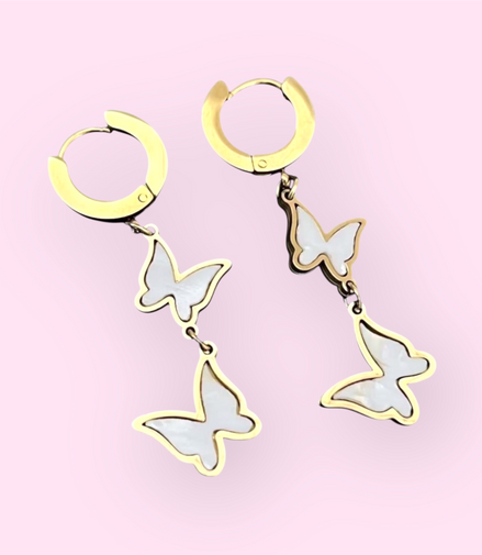 Golden hoop clasps with 2 Butterflies Earrings