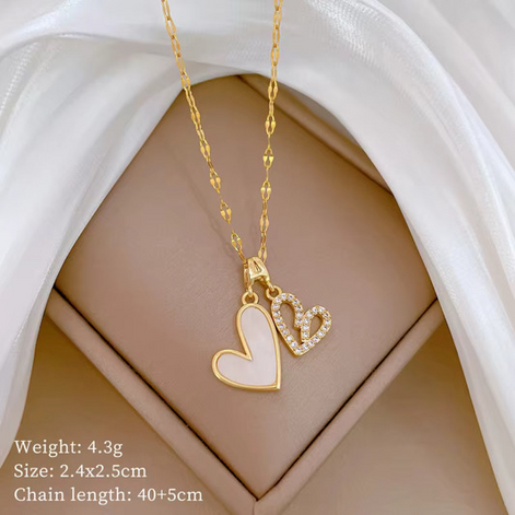 Fashion Gold Chain Necklace with Two Heart Pendant