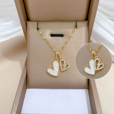 Fashion Gold Chain Necklace with Two Heart Pendant