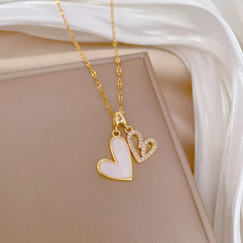 Fashion Gold Chain Necklace with Two Heart Pendant