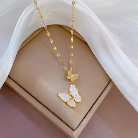 Fashion Gold Chain Necklace with Two Heart Pendant