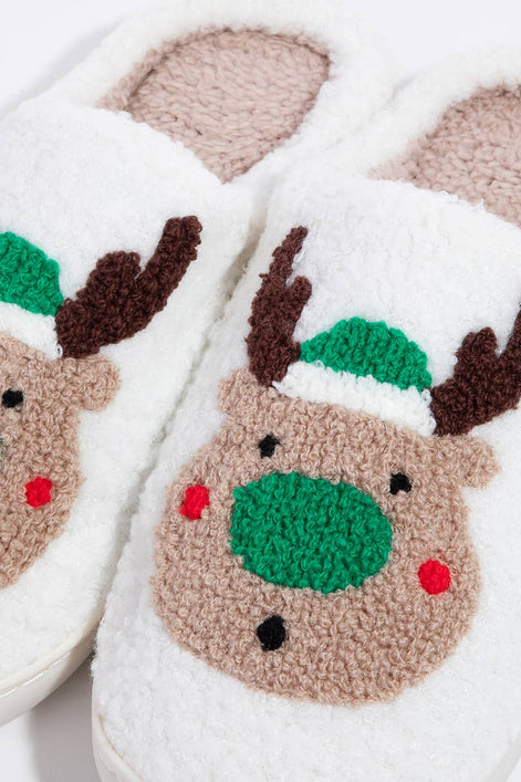 Reindeer Christmas Fuzzy Slippers