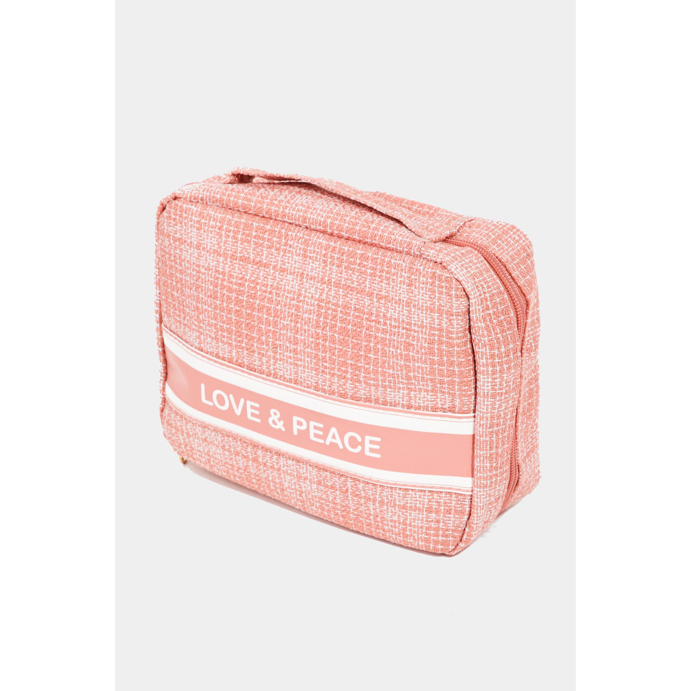 Love And Peace Striped Cosmetic Bag: PINK