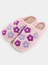 Fuzzy Purple Floral Slippers for Indoor