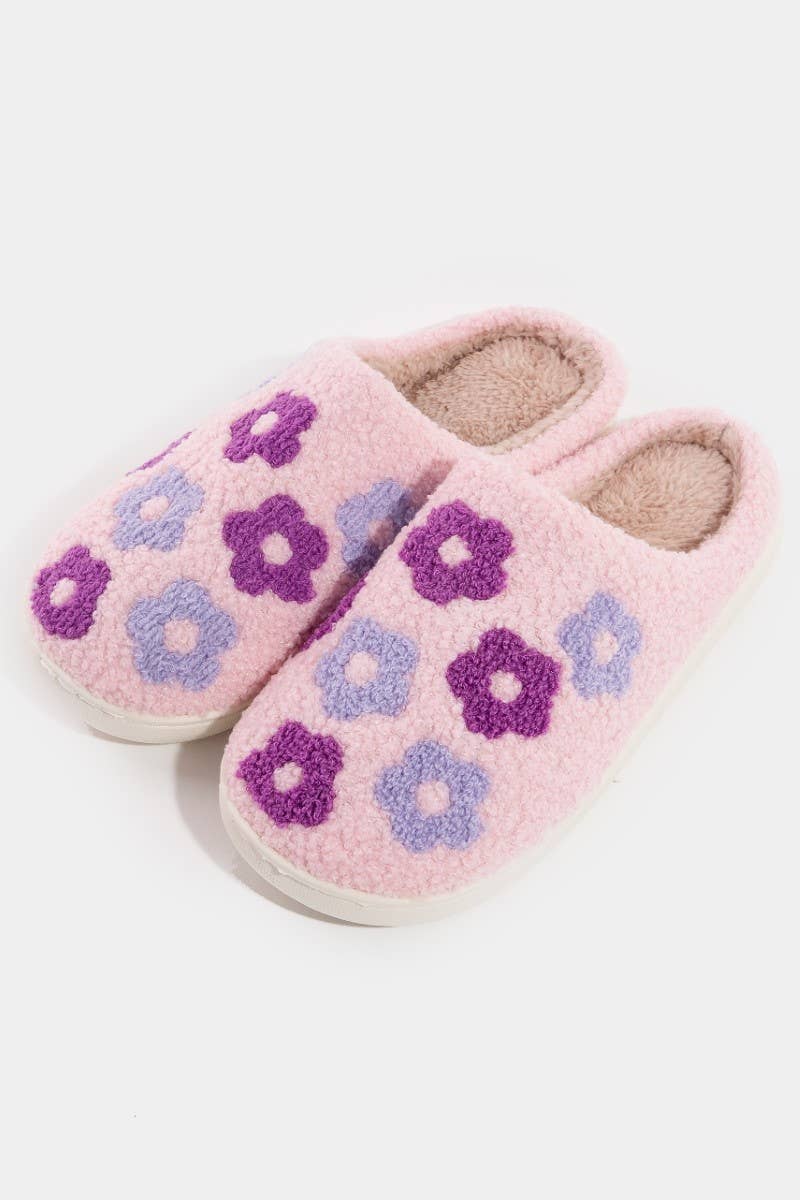 Fuzzy Purple Floral Slippers for Indoor