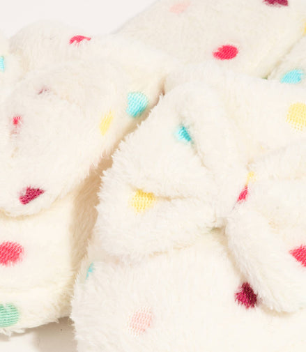 Polka Dot Bowtie Fuzzy Slippers