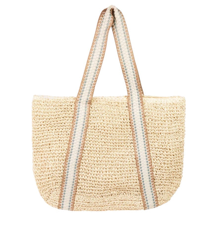 Embroidered Strap Straw Knit Tote Bag: