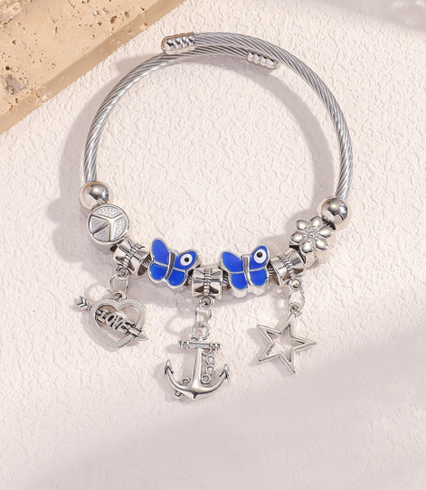 Stainless Steel Blue Butterfly Charms Bracelet