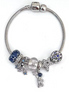 Silver Bracelet with blue accents, blue stars dreamy charms