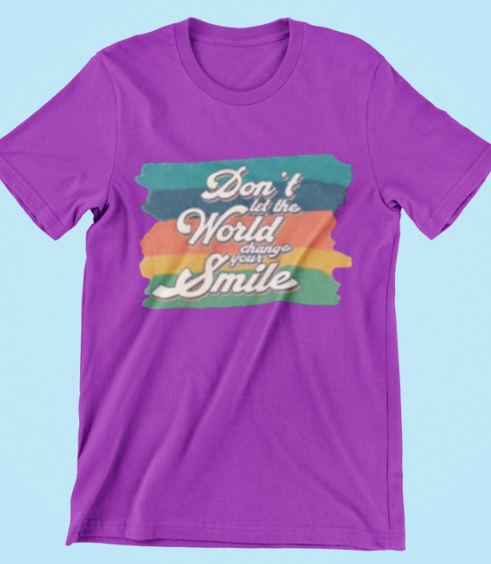 Purple t-shirt with motivational quote on a light blue background