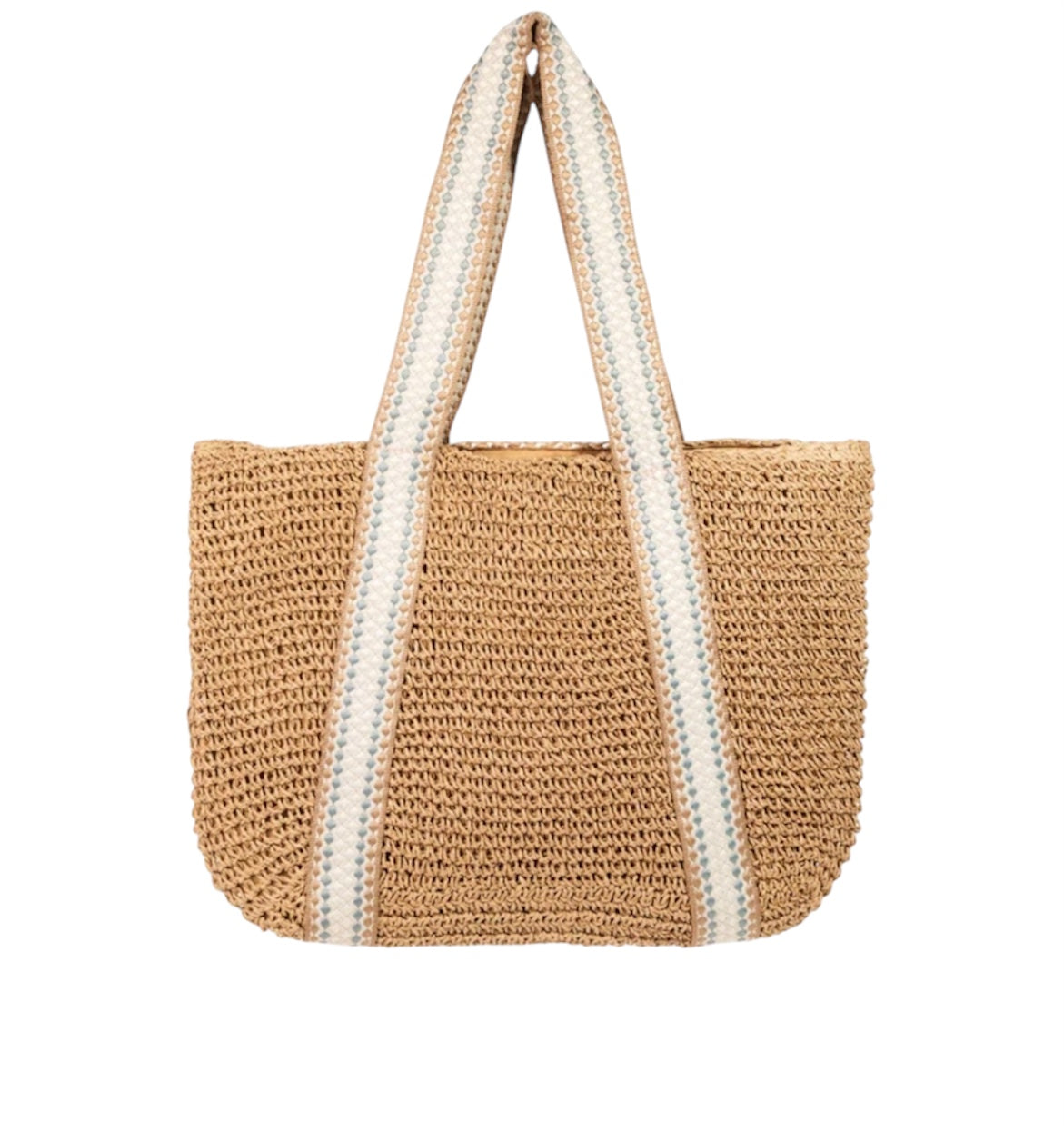 Embroidered Strap Straw Knit Tote Bag: