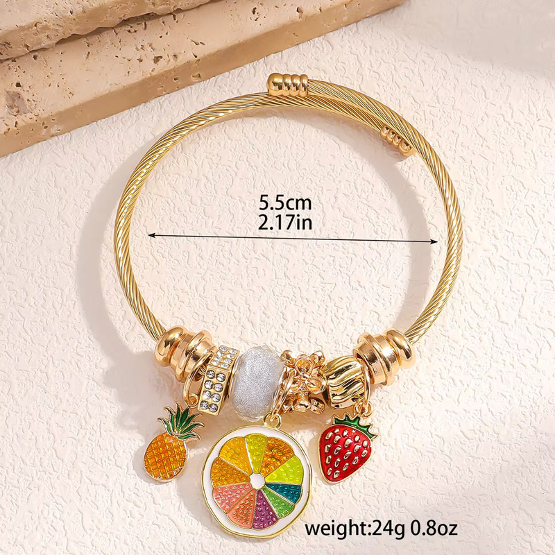 Fashion Stainless Steel Charm Bracelets Colorful Fruits Charms Big Hole Beads Jewelry for Childhood