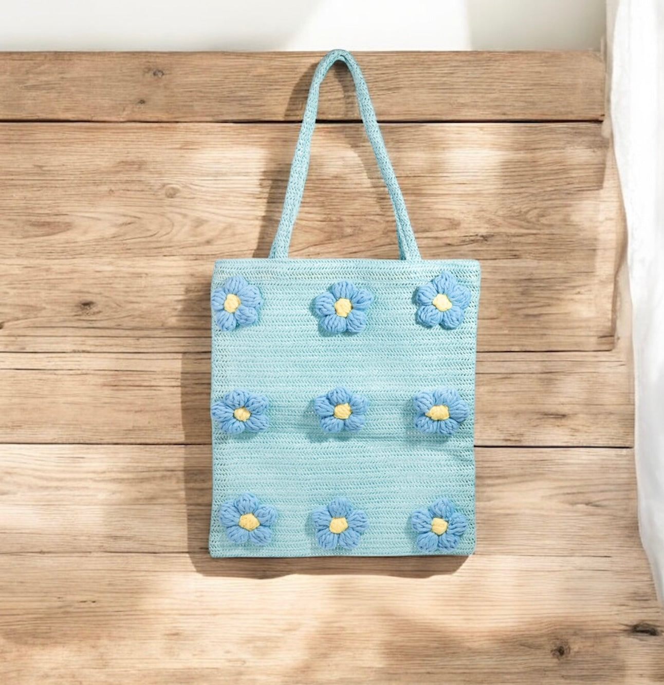 Knitted Flower Tote Bag