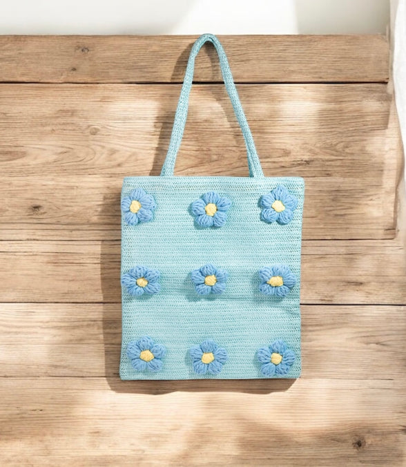 Knitted Flower Tote Bag