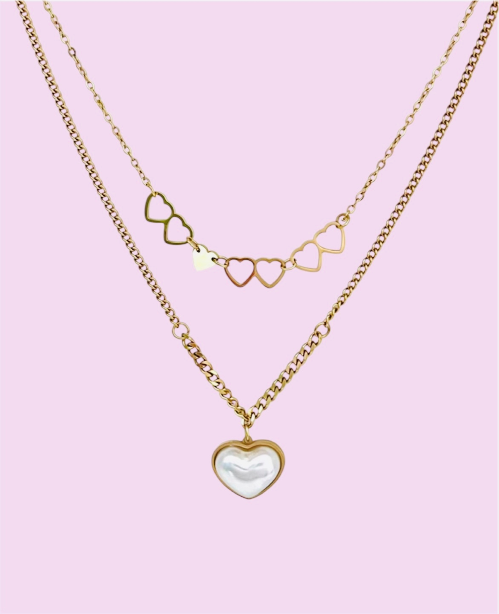 Layered Gold Necklace with hearts pendant