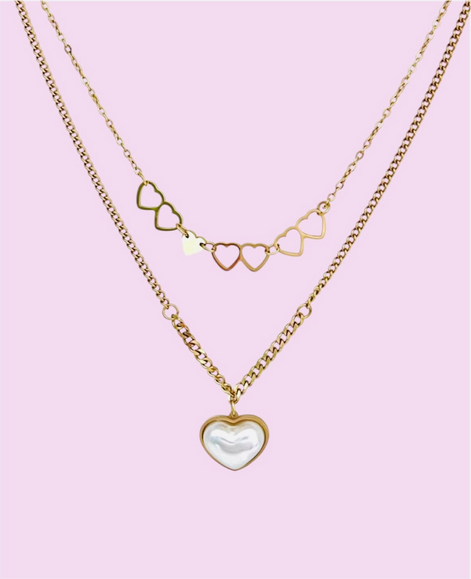 Layered Gold Necklace with hearts pendant