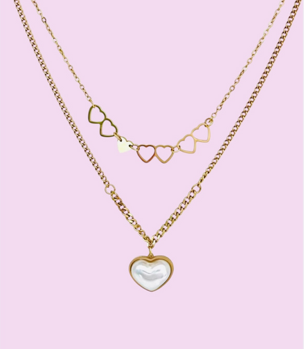 Layered Gold Necklace with hearts pendant