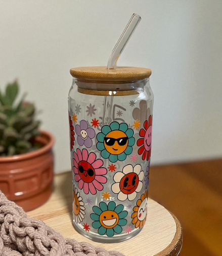 Jesus Fills my Cup - Clear Glass Cup with Lid & Straw