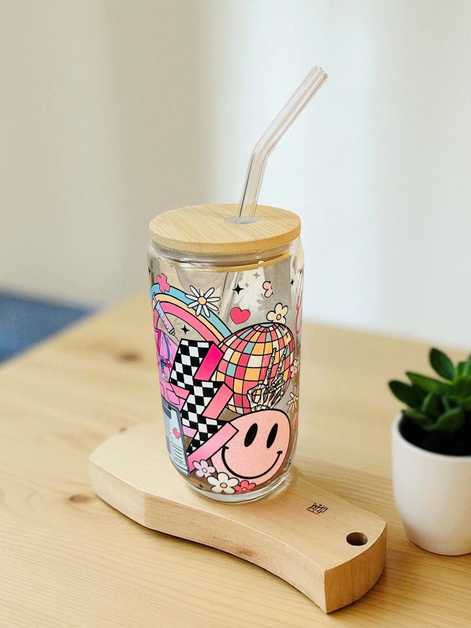 Nurse Stuff - Clear Glass Cup with Lid & Straw