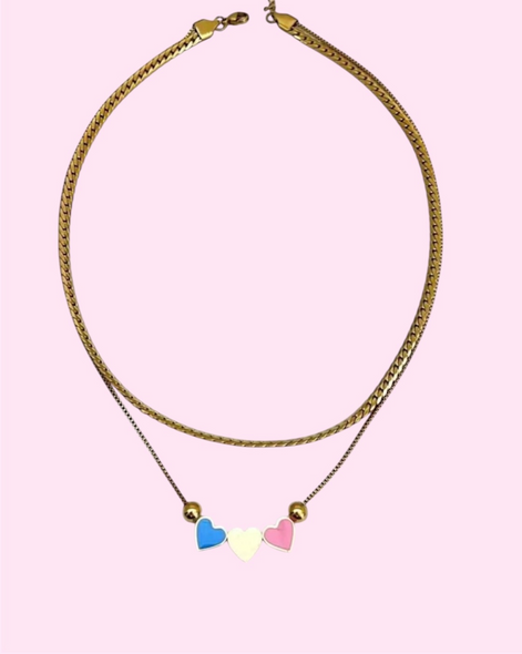 Layered Gold Necklace with 3 Heart Shape Pendant
