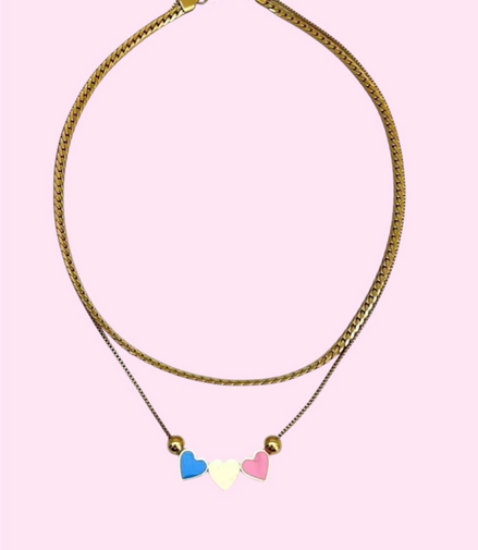 Layered Gold Necklace with 3 Heart Shape Pendant