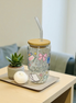 Self Care - Clear Glass Cup with Lid & Straw