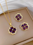 Fashion Set Jewelries Necklace + Earrings Purple Color with Diamond
