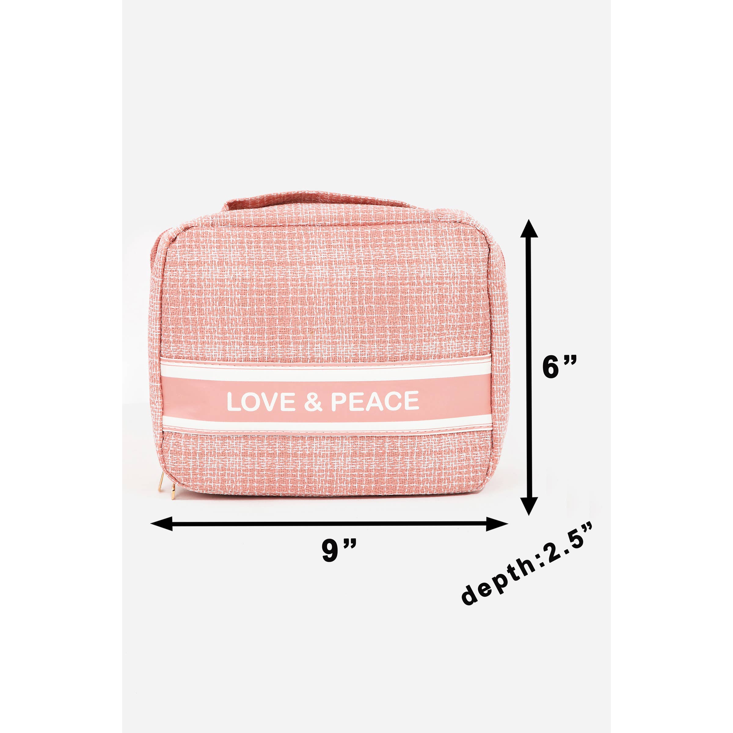 Love And Peace Striped Cosmetic Bag: PINK