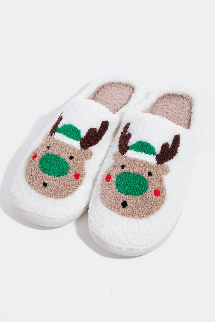 Reindeer Christmas Fuzzy Slippers