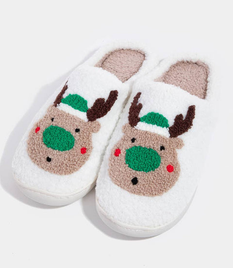 Reindeer Christmas Fuzzy Slippers
