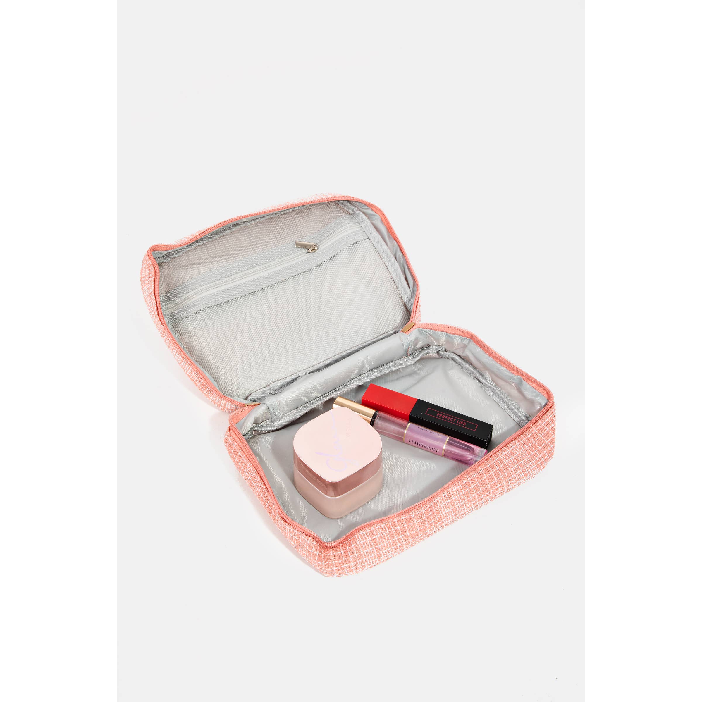 Love And Peace Striped Cosmetic Bag: PINK