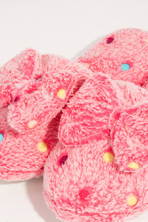 Polka Dot Bowtie Fuzzy Slippers