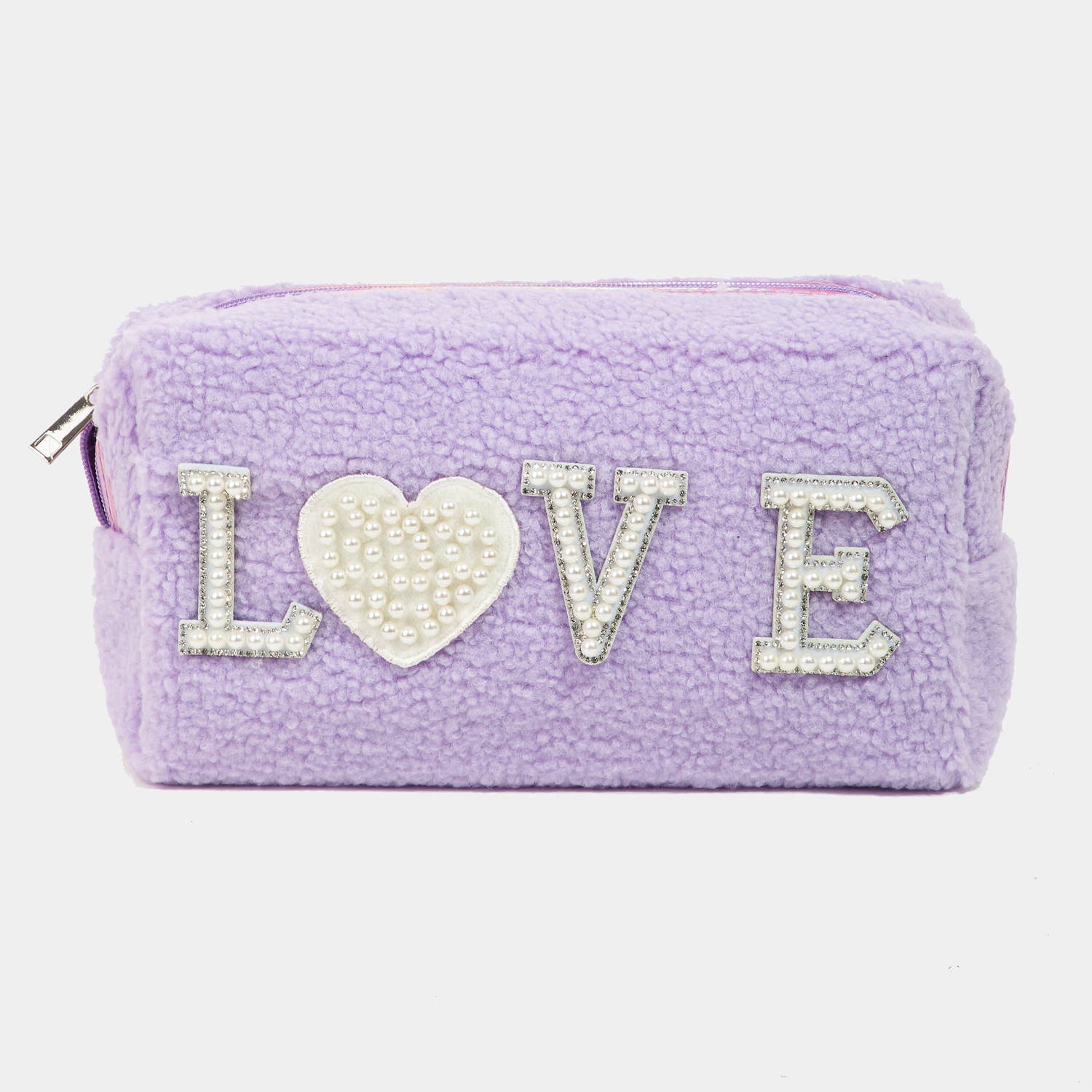Pearly Studded Love Sherpa Make up Pouch