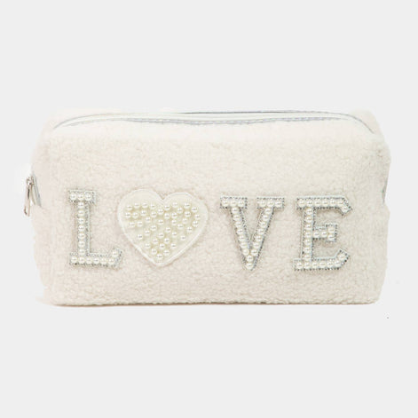 Pearly Studded Love Sherpa Make up Pouch