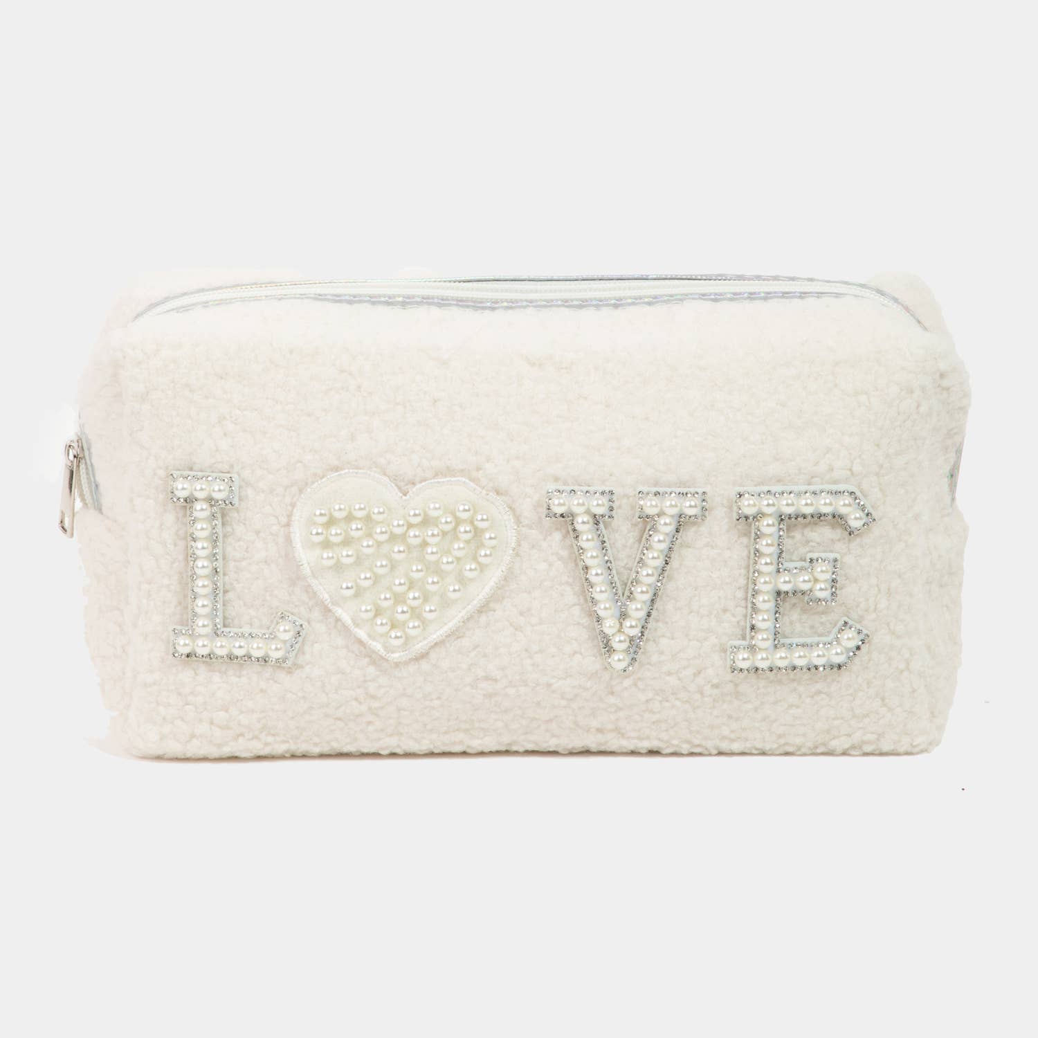 Pearly Studded Love Sherpa Make up Pouch