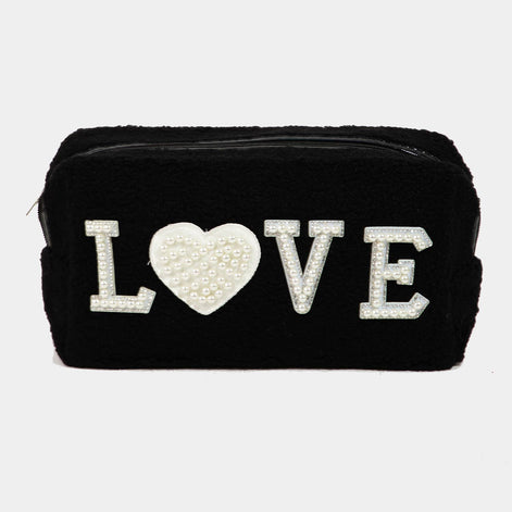 Pearly Studded Love Sherpa Make up Pouch