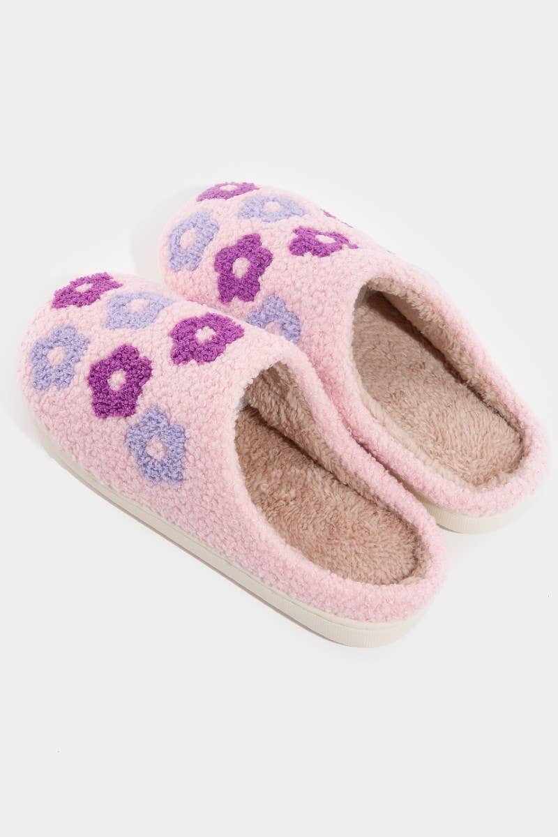 Fuzzy Purple Floral Slippers for Indoor