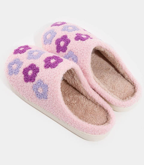 Fuzzy Purple Floral Slippers for Indoor