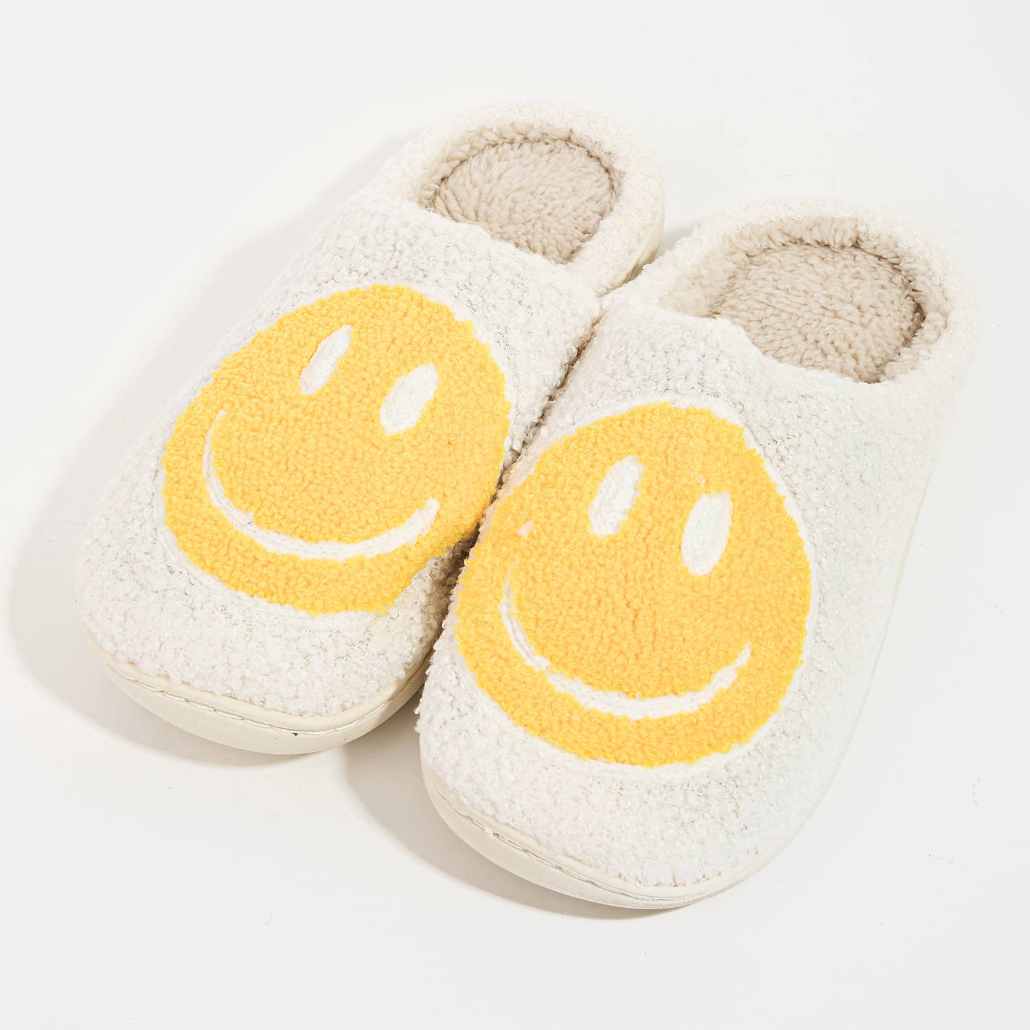 Happy Face Fuzzy Slippers - Yellow