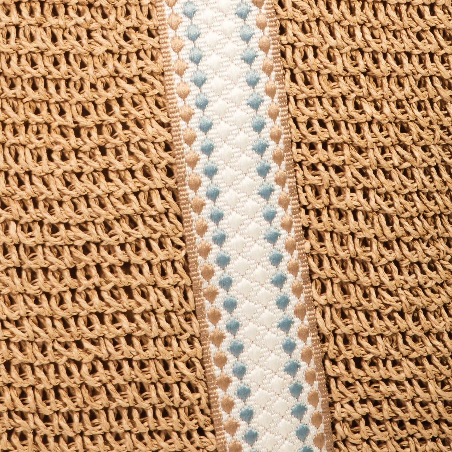 Embroidered Strap Straw Knit Tote Bag: